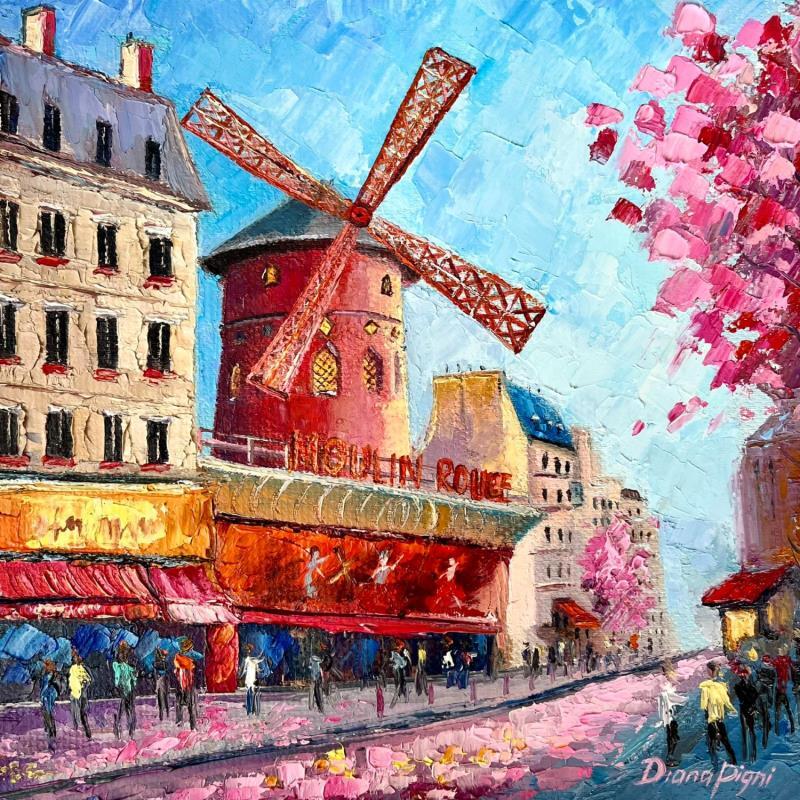 Peinture Moulin Rouge par Pigni Diana | Tableau Figuratif Paysages Urbain Architecture Huile