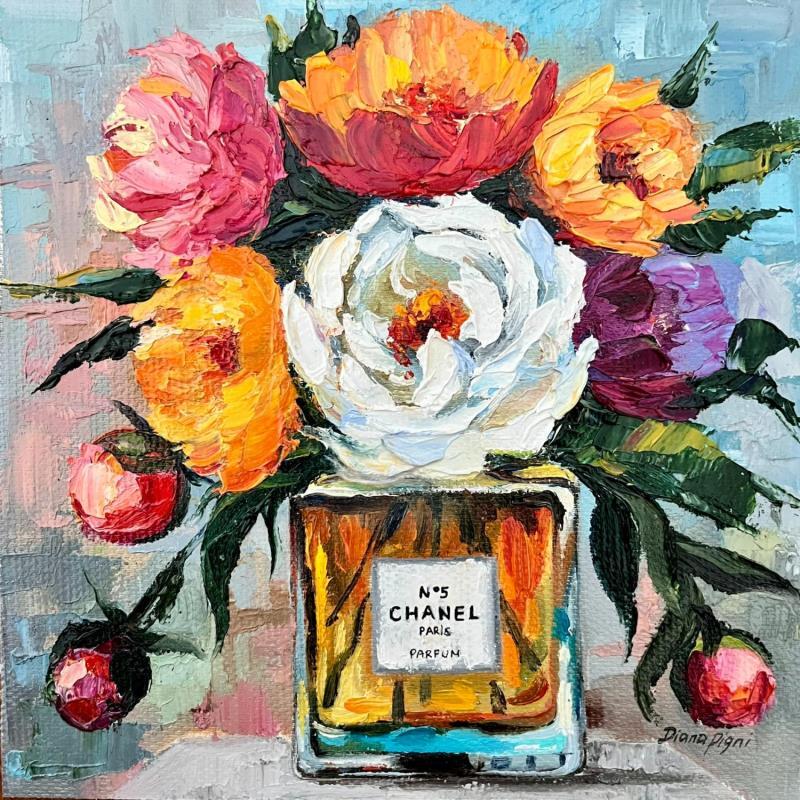 Painting Chanel N5 Blossoms by Pigni Diana | Painting Figurative Oil Pop icons, Still-life