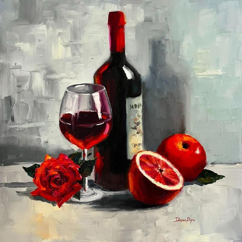 Painting Favourite Wine by Pigni Diana | Painting Figurative Still-life Oil
