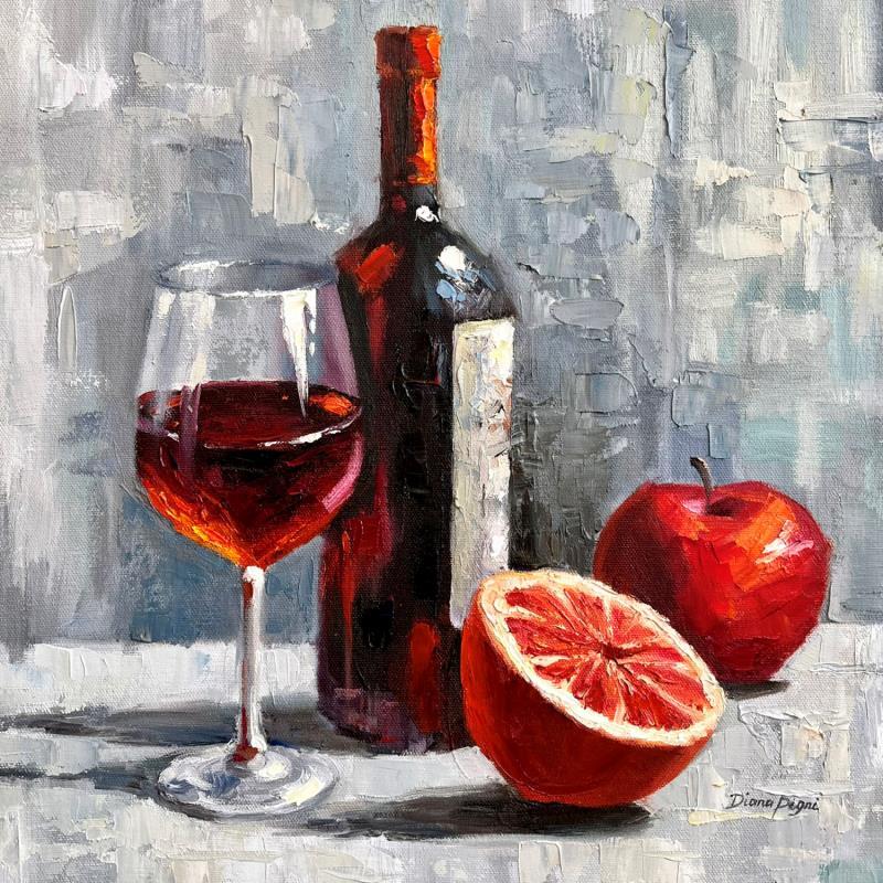 Painting A Glass of Red Wine by Pigni Diana | Painting Figurative Life style Still-life Minimalist Oil
