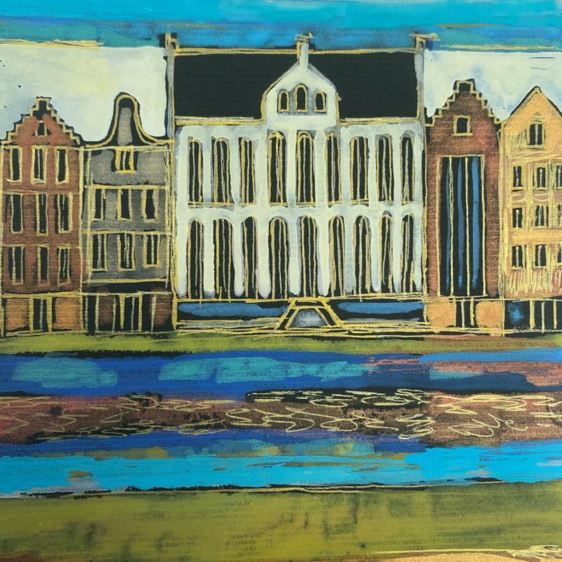 Painting HR 1287 kanaal by Ragas Huub | Painting Figurative Architecture Cardboard Gouache