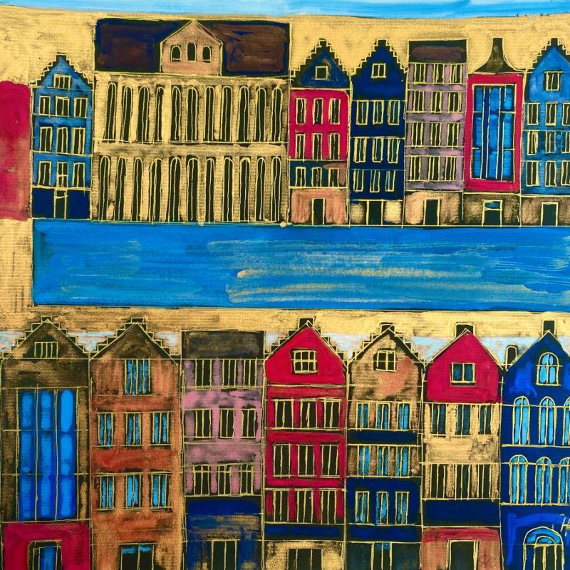 Painting HR 1294 the streets of golden history by Ragas Huub | Painting Raw art Architecture Cardboard Gouache