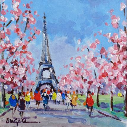 Painting PRINTEMPS A LA TOUR EIFFEL by Euger | Painting Figurative Acrylic Life style, Society, Urban