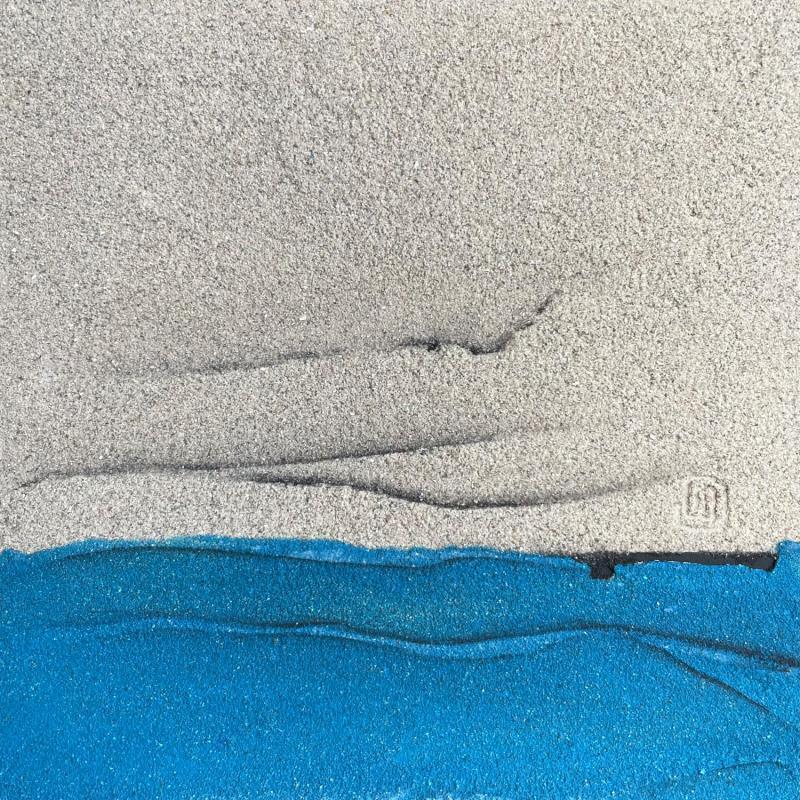 Peinture Carré Grain de Sable Bleu 11 par CMalou | Tableau Matiérisme Minimaliste Sable