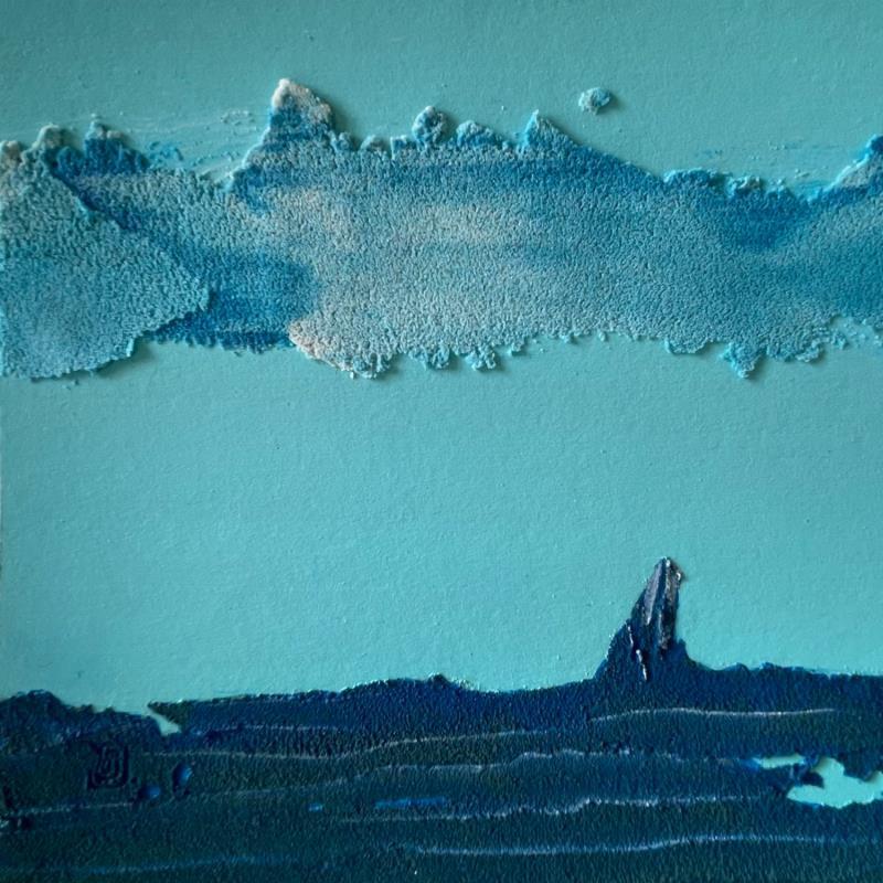 Peinture Carré Bleu 6 par CMalou | Tableau Matiérisme Minimaliste Sable