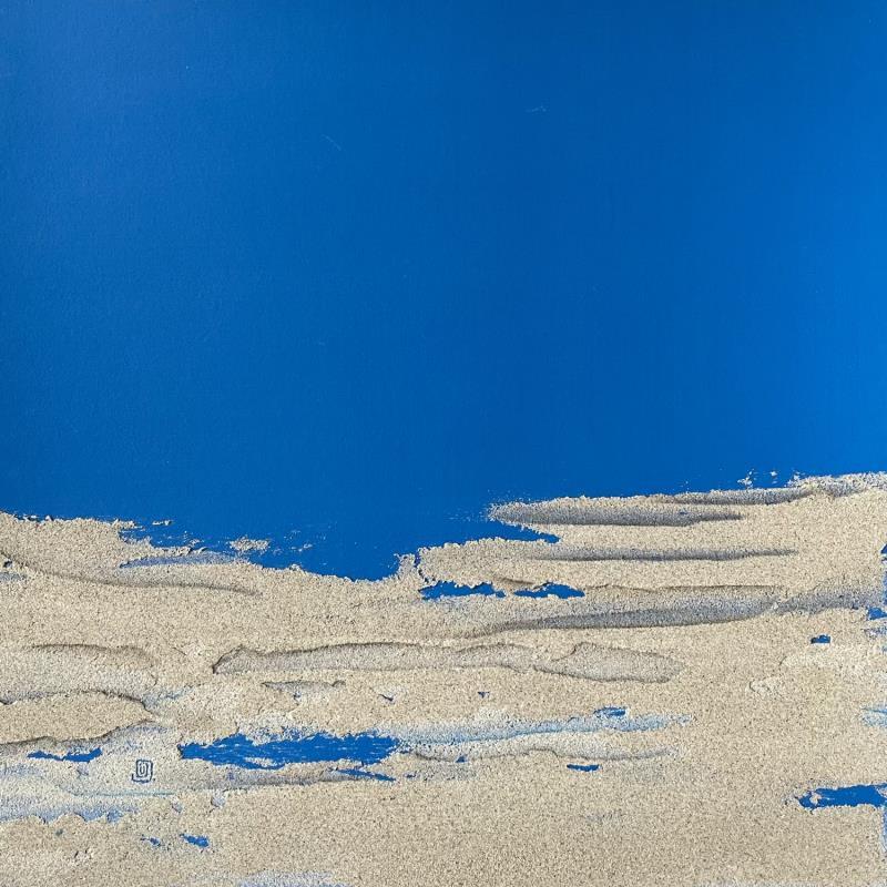 Peinture Carré Bleu 4 par CMalou | Tableau Matiérisme Sable Minimaliste