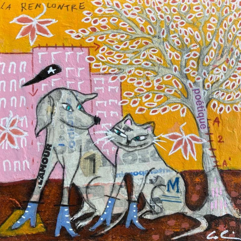 Gemälde La rencontre #3 von Colin Sylvie | Gemälde Art brut Tiere Acryl Collage Pastell