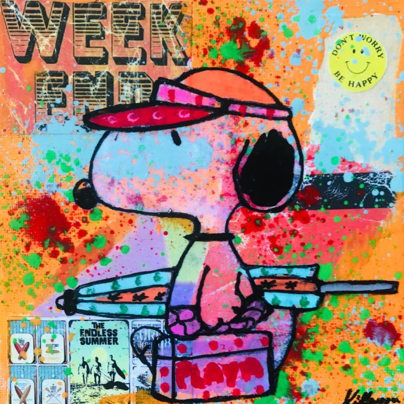 Peinture Snoopy beach par Kikayou | Tableau Pop-art Icones Pop Graffiti Acrylique Collage