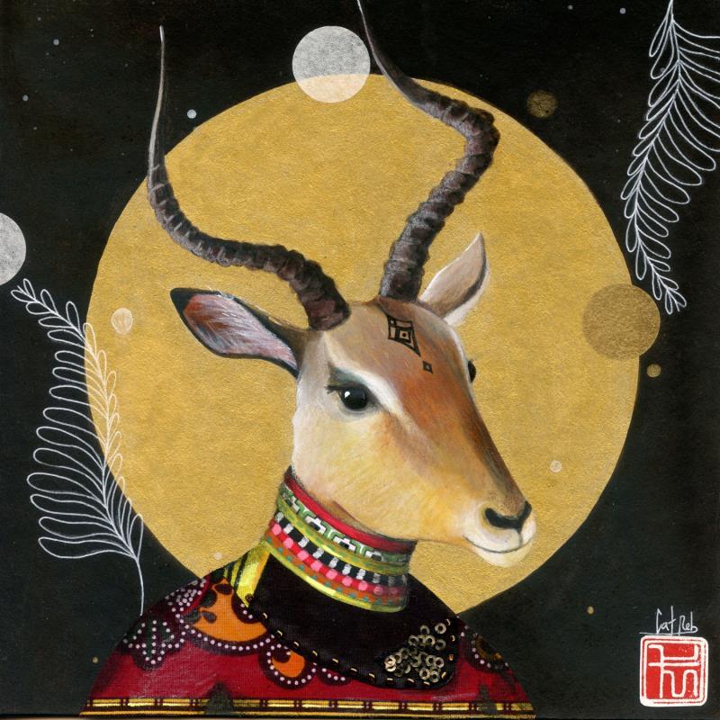 Painting GAZELLA by Rebeyre Catherine | Painting Naive art Acrylic, Cardboard Animals, Pop icons