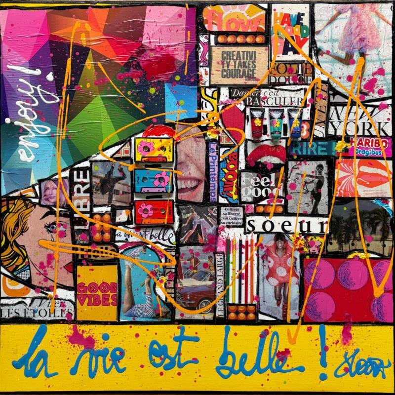 Painting La vie est belle !  by Costa Sophie | Painting Pop-art Acrylic Gluing Upcycling