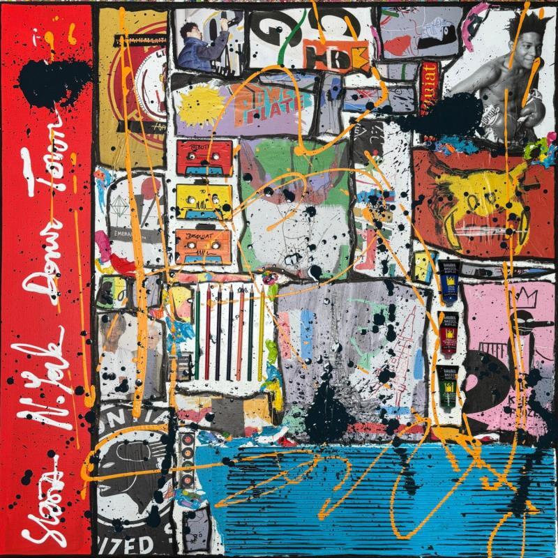 Peinture Basquiat, Down town NYC par Costa Sophie | Tableau Pop-art Icones Pop Acrylique Collage Upcycling
