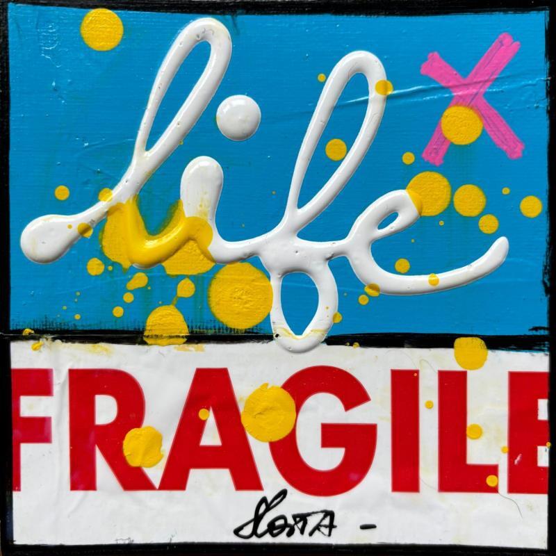 Peinture Fragile life (bleu) par Costa Sophie | Tableau Pop-art Acrylique Collage Upcycling