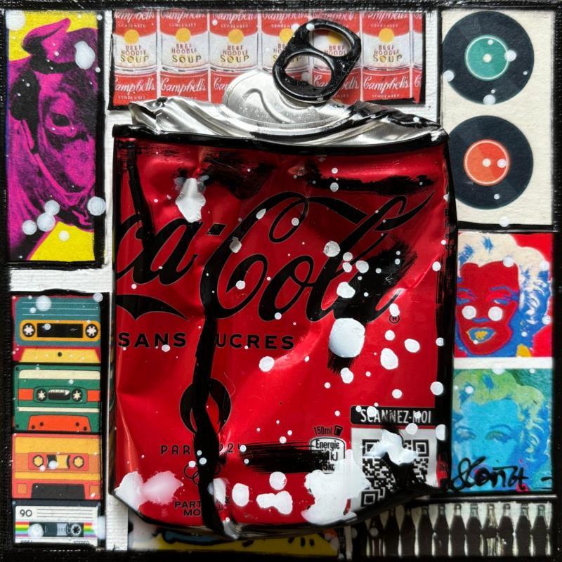 Gemälde Pop Coke von Costa Sophie | Gemälde Pop-Art Pop-Ikonen Acryl Collage Upcycling