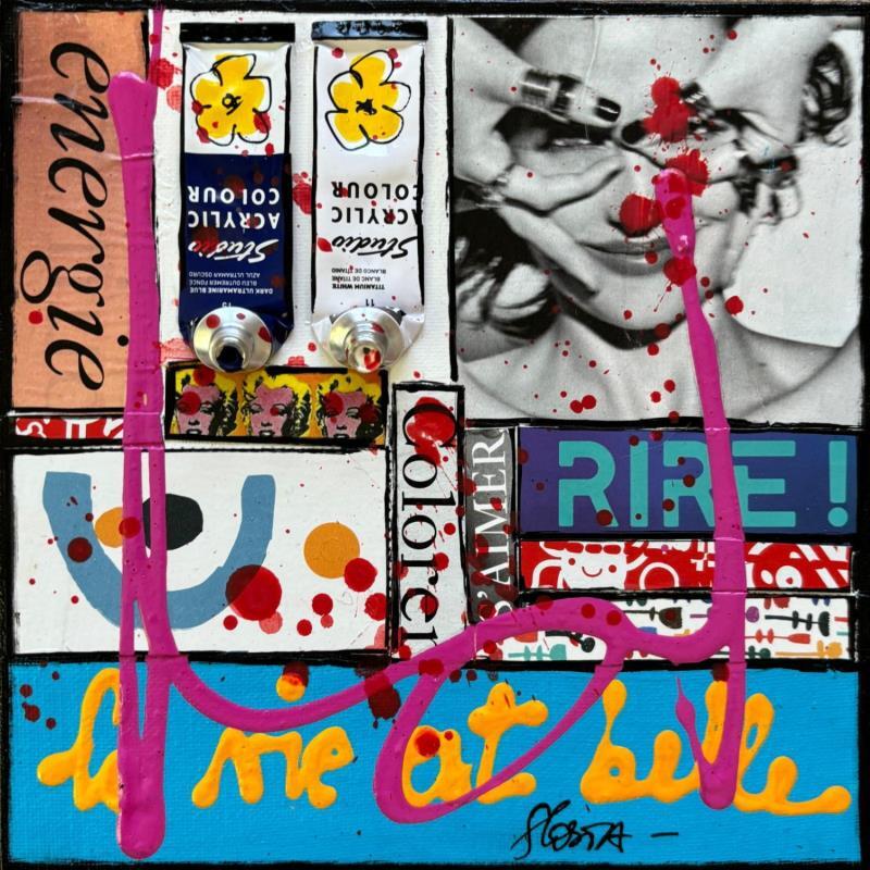 Painting La vie est belle ! (RIRE) by Costa Sophie | Painting Pop-art Acrylic Gluing Upcycling