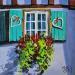 Peinture Green shutters on a blue house par Rasa | Tableau Figuratif Urbain Acrylique