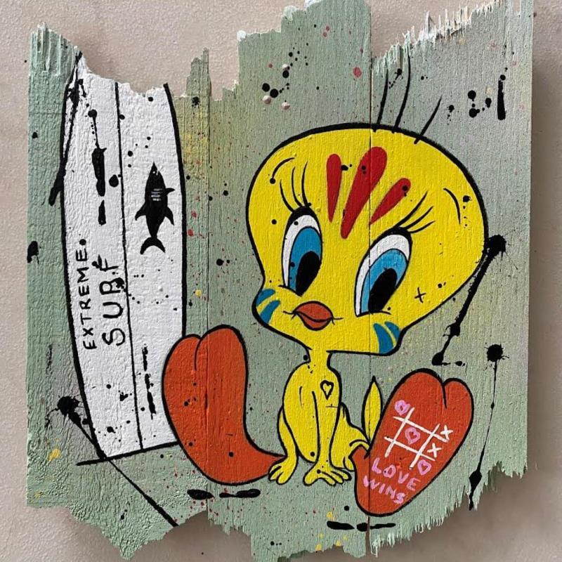 Painting F3  TITI surf by Marie G.  | Painting Pop-art Pop icons Wood Acrylic