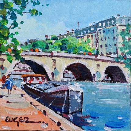 Peinture LES QUAIS DE SEINE RIVE DROITE A PARIS par Euger | Tableau Figuratif Acrylique Paysages, Scènes de vie, Urbain