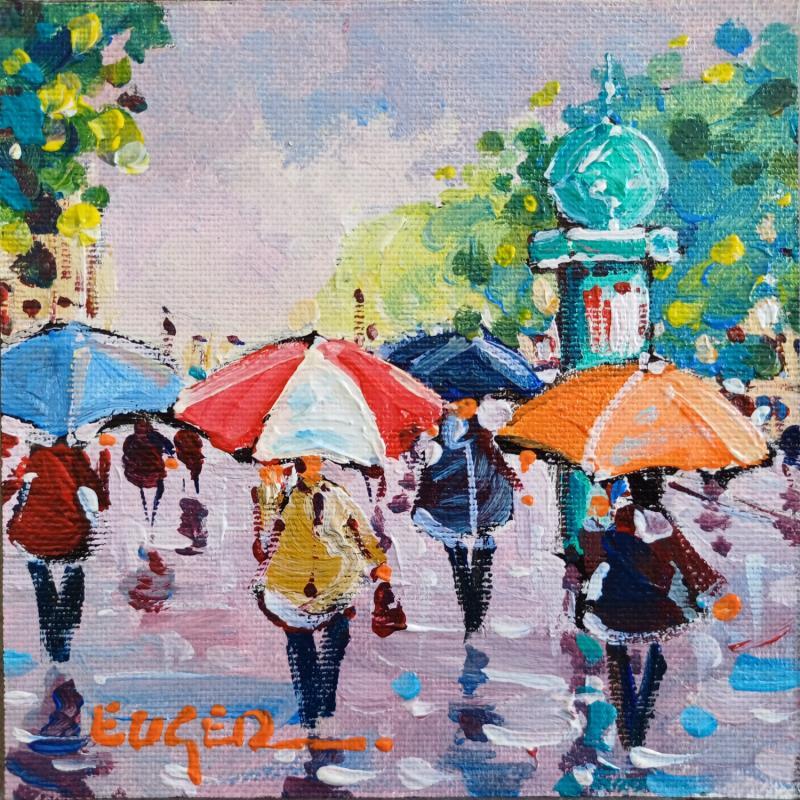 Painting PLUIE AUX CHAMPS ELYSEES by Euger | Painting Figurative Society Urban Life style Acrylic