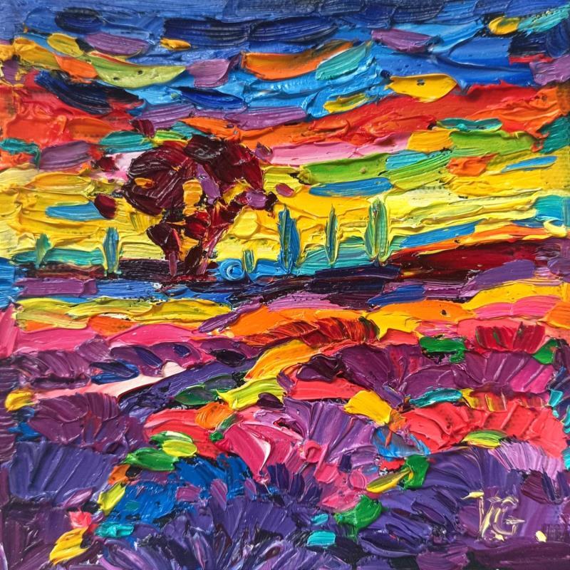 Painting Lavender sunset sing by Georgieva Vanya | Painting Figurative Landscapes Oil