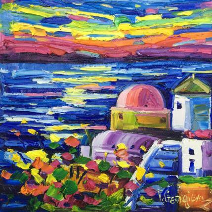 Painting Colorful santorin by Georgieva Vanya | Painting Figurative Oil Landscapes, Pop icons