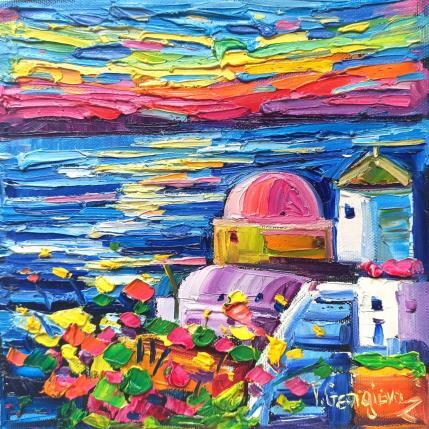 Painting Santorini Sunset by Georgieva Vanya | Painting Figurative Oil Landscapes, Pop icons