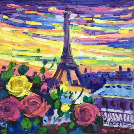 Painting Roses in Paris by Georgieva Vanya | Painting Figurative Oil Landscapes