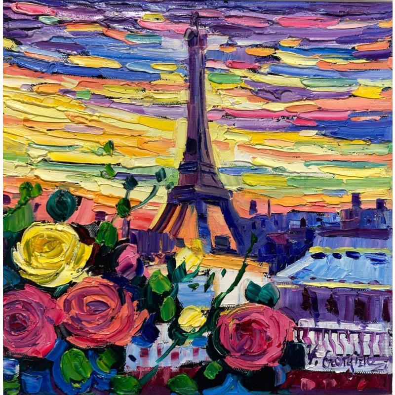 Painting Roses in Paris by Georgieva Vanya | Painting Figurative Landscapes Oil