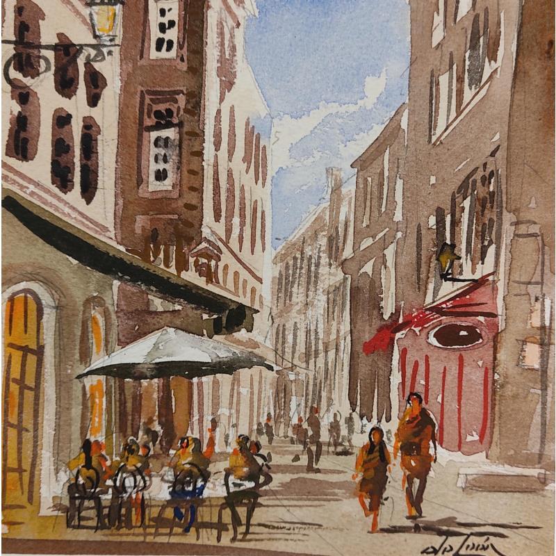 Painting Vieille ruelle by De León Lévi Marcelo | Painting Figurative Urban Watercolor