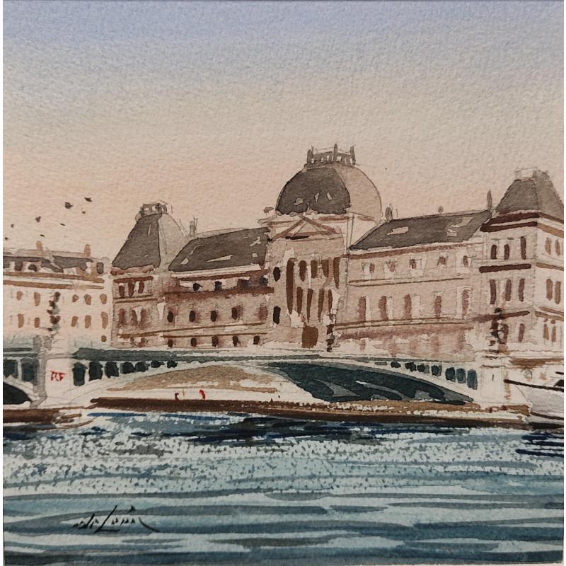 Peinture Pont et université par De León Lévi Marcelo | Tableau Figuratif Urbain Aquarelle