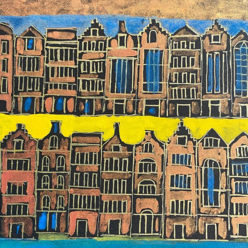 Peinture HR 1314 yellow and gold par Ragas Huub | Tableau Art Singulier Architecture Carton Gouache