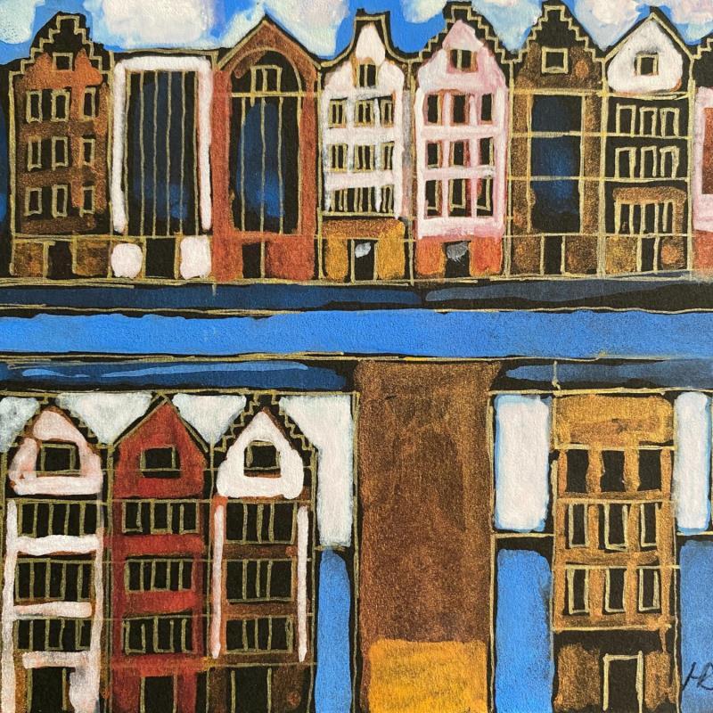 Gemälde HR 1315 canal and terraced houses von Ragas Huub | Gemälde Art brut Gouache Architektur