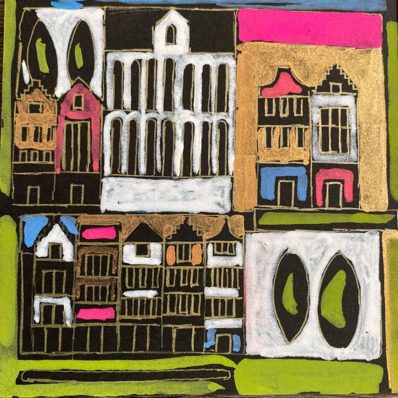 Gemälde HR 1321 Amsterdam window I von Ragas Huub | Gemälde Art brut Gouache, Pappe Architektur