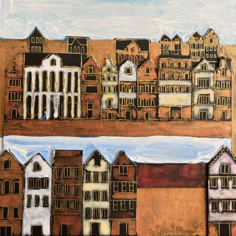 Painting HR 1324 Amsterdam golden terraced collage by Ragas Huub | Painting Raw art Architecture Cardboard Gouache