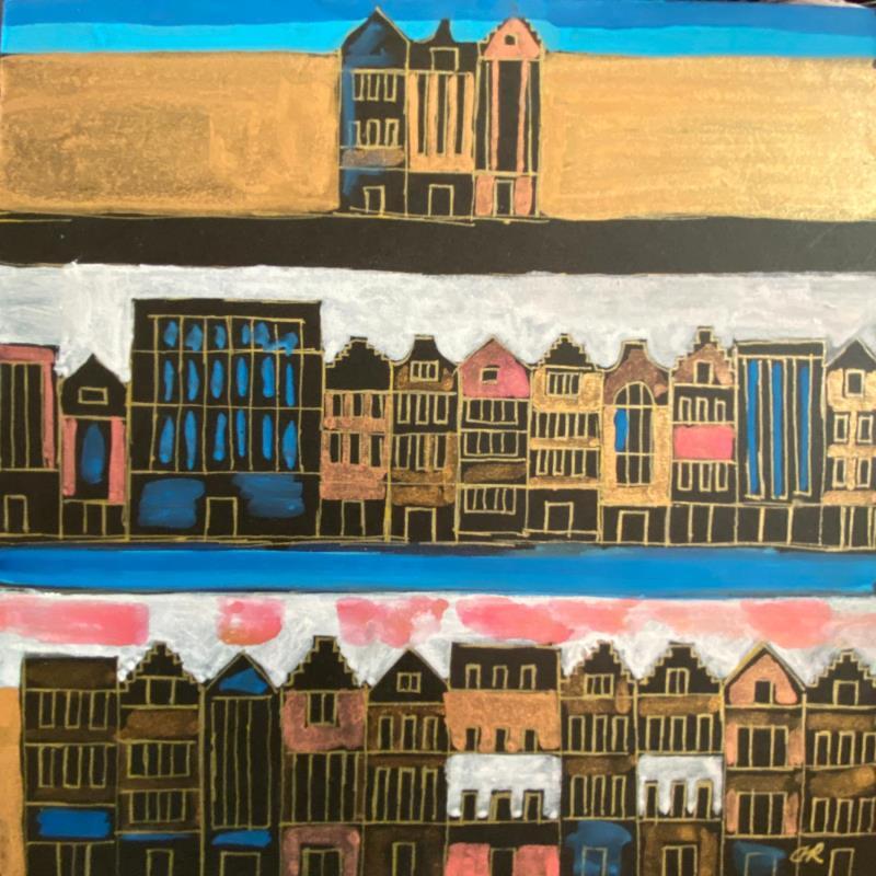 Painting HR 1326 Amsterdam terraced houses by Ragas Huub | Painting Raw art Cardboard, Gouache Architecture, Pop icons