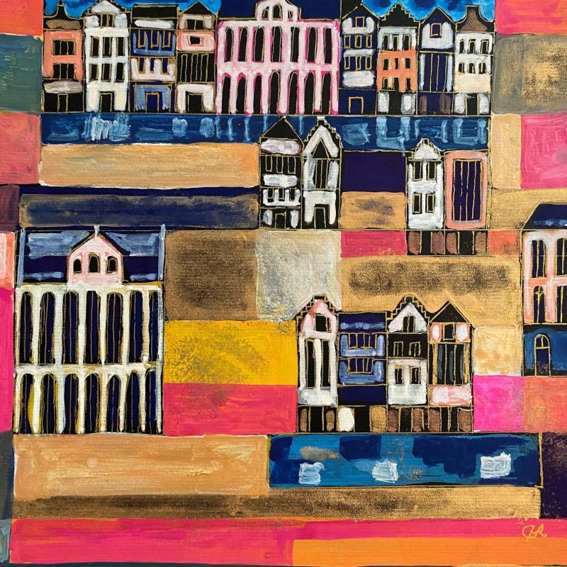 Gemälde HR 1334 Amsterdam Land von Ragas Huub | Gemälde Art brut Gouache Landschaften