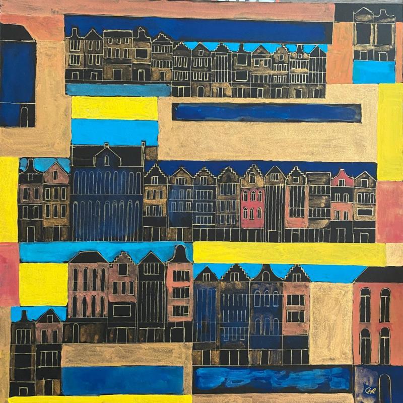 Gemälde HR 1337 lines of Amsterdam von Ragas Huub | Gemälde Art brut Gouache Architektur