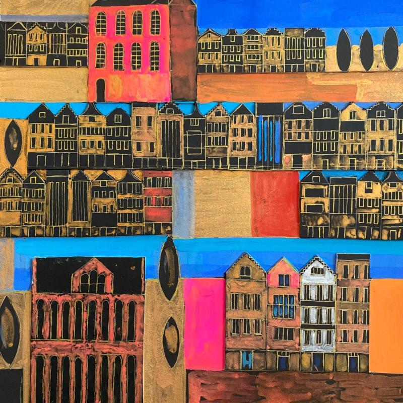 Peinture HR 1338 Amsterdam collage par Ragas Huub | Tableau Art Singulier Gouache Architecture