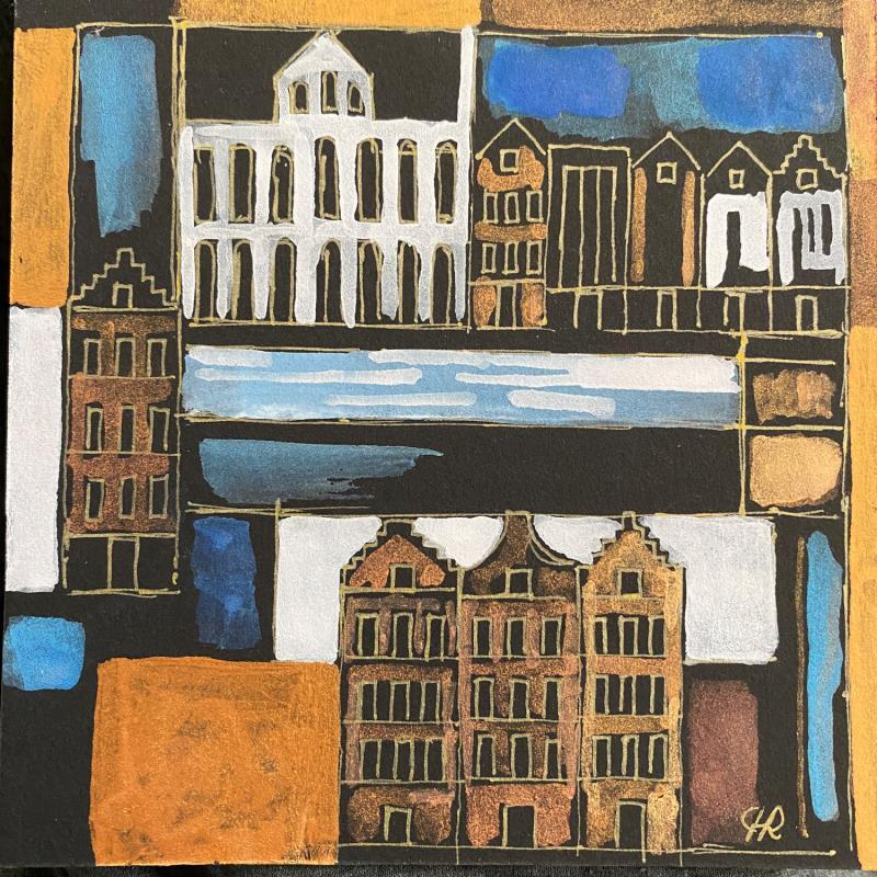 Painting HR 1298 scetch Amsterdam by Ragas Huub | Painting Raw art Gouache Architecture