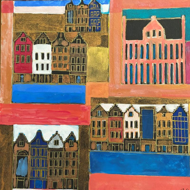 Painting HR 1301 small houses by Ragas Huub | Painting Raw art Architecture Cardboard Gouache