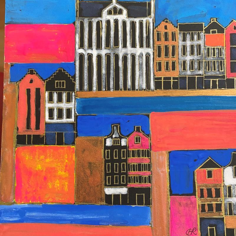 Painting HR 1304 colourfull Amsterdam by Ragas Huub | Painting Raw art Gouache Architecture, Pop icons
