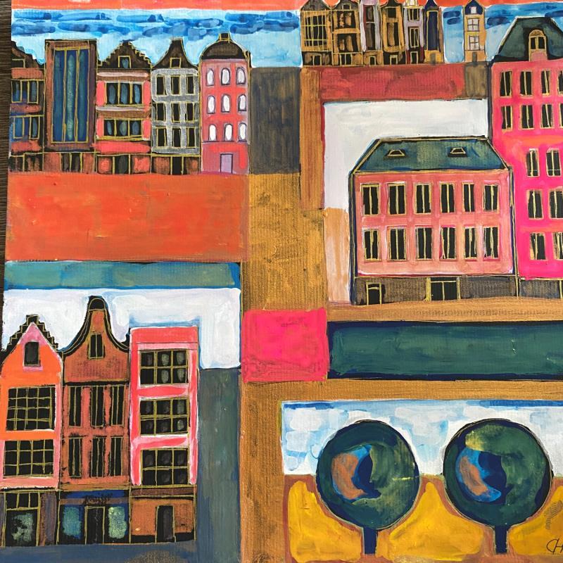 Painting HR 1306 the old city by Ragas Huub | Painting Raw art Architecture Cardboard Gouache
