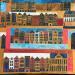 Painting HR 1309 blue red and terraced by Ragas Huub | Painting Raw art Architecture Cardboard Gouache