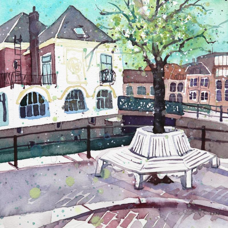 Painting NO.  24103 THE HAGUE  HOUTSTRAAT BENCH by Thurnherr Edith | Painting Subject matter Urban Watercolor