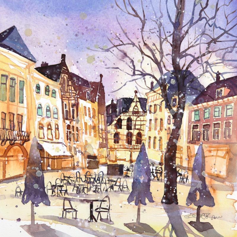 Peinture NO.  24110  THE HAGUE  PLAATS par Thurnherr Edith | Tableau Matiérisme Aquarelle Urbain