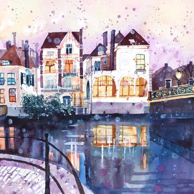 Painting NO.  24111  THE HAGUE  SMIDSWATER BLUE HOUR by Thurnherr Edith | Painting Subject matter Watercolor Urban