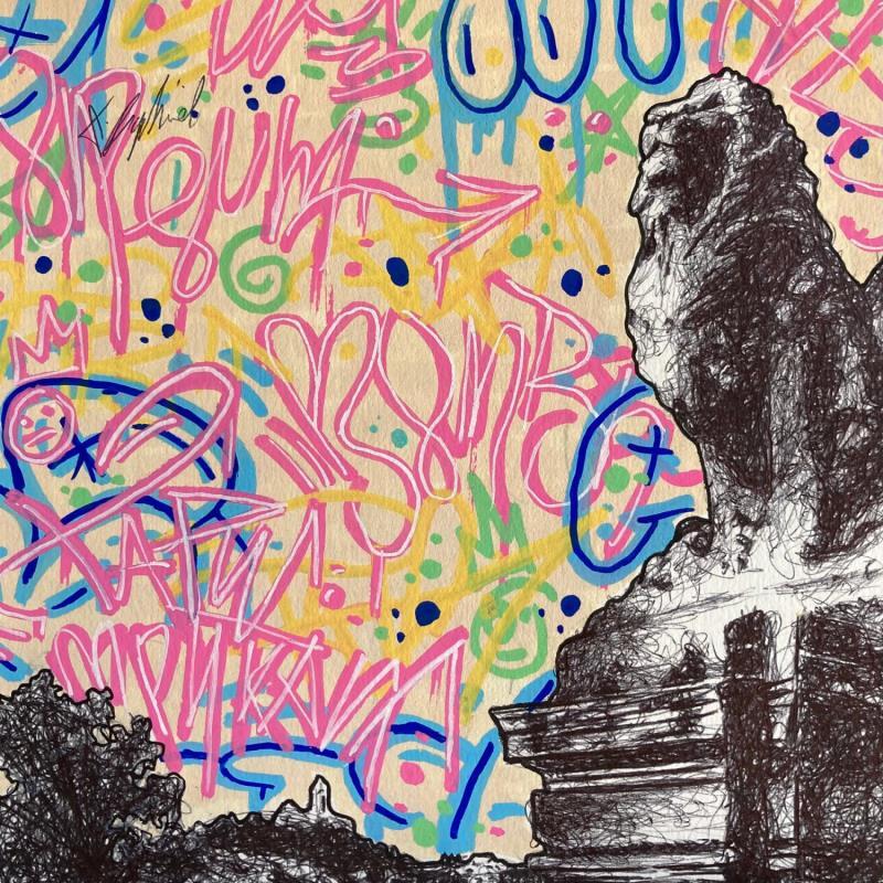 Painting Lion aux graffitis by André Raphaël | Painting Figurative Acrylic Animals, Landscapes, Pop icons, Urban