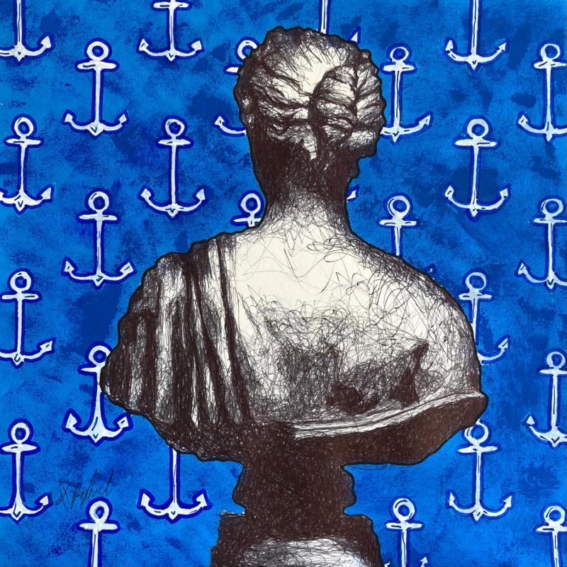 Gemälde Femme aux ancres von André Raphaël | Gemälde Figurativ Marine Natur Minimalistisch Acryl