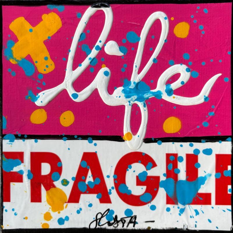 Peinture Fragile life (rose) par Costa Sophie | Tableau Pop-art Acrylique Collage Upcycling