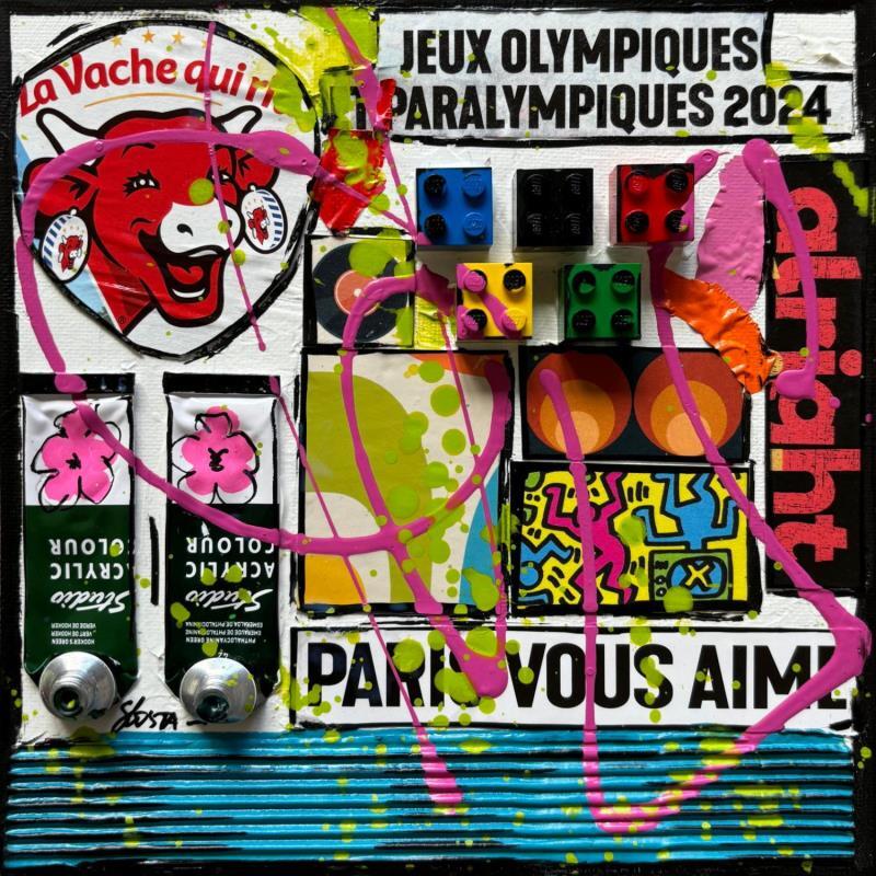 Painting La vache qui rit aime les JO 2024! by Costa Sophie | Painting Pop-art Acrylic Gluing Upcycling