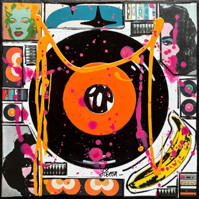 Painting POP VINYLE orange by Costa Sophie | Painting Pop-art Acrylic, Gluing, Upcycling Pop icons